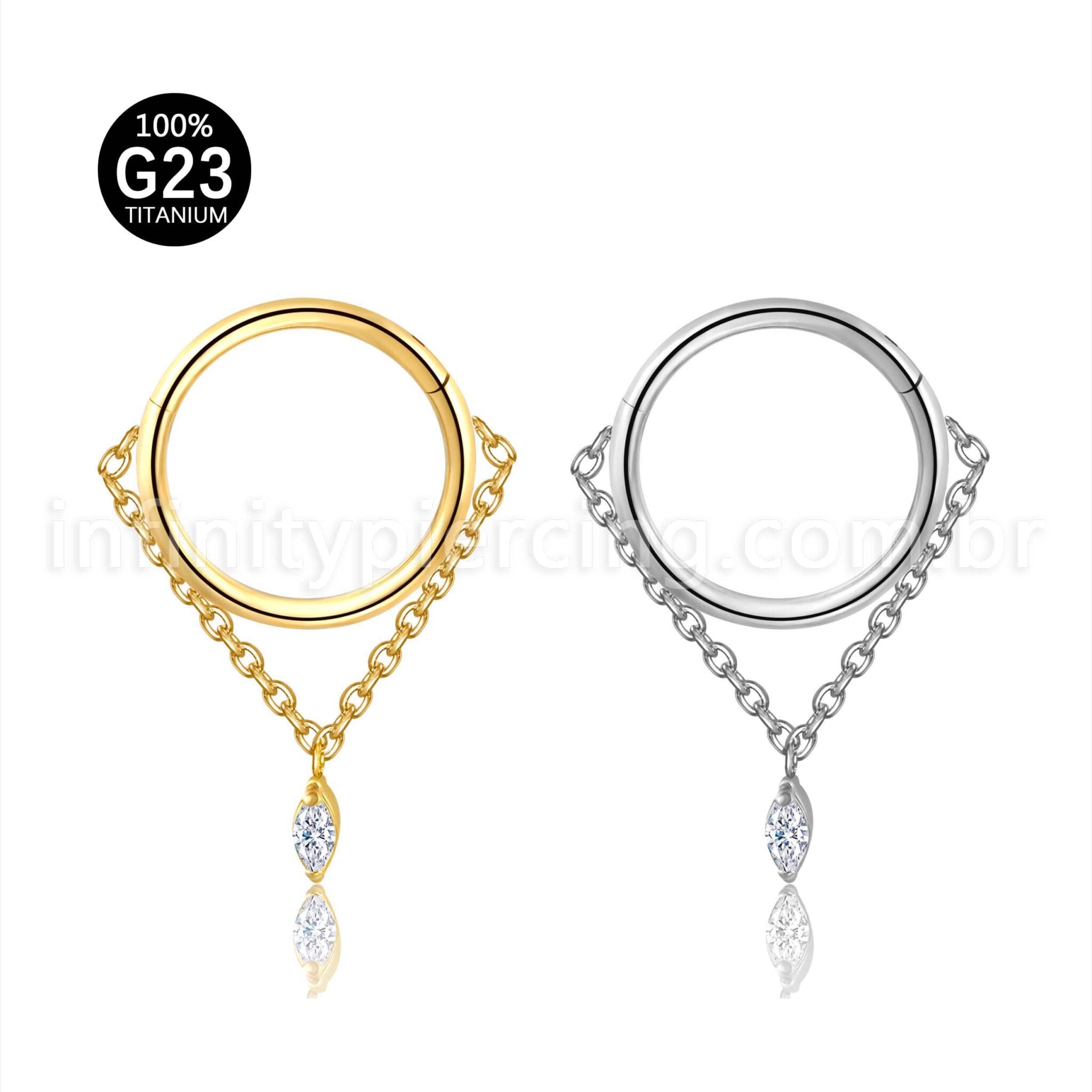 Piercing Argola Titânio Corrente Com Pingente Oval
